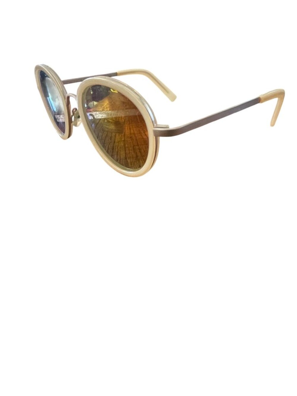 Joe’s Jeans Round Vintage-Style Sunglasses With Beige Frames & Brown Lenses Ligh